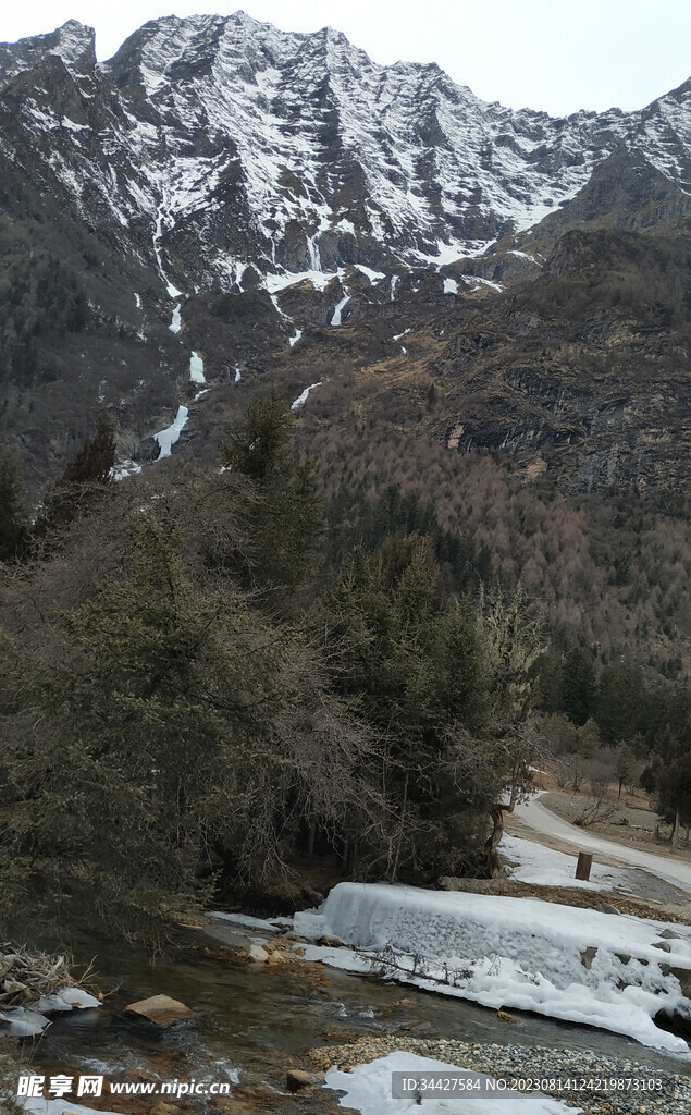 雪山和溪水