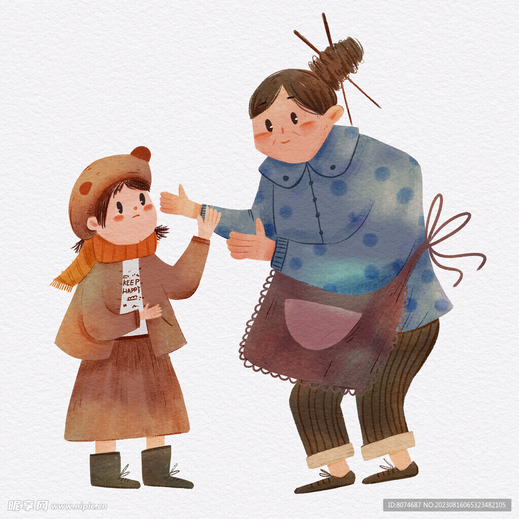 插画人物祖孙俩