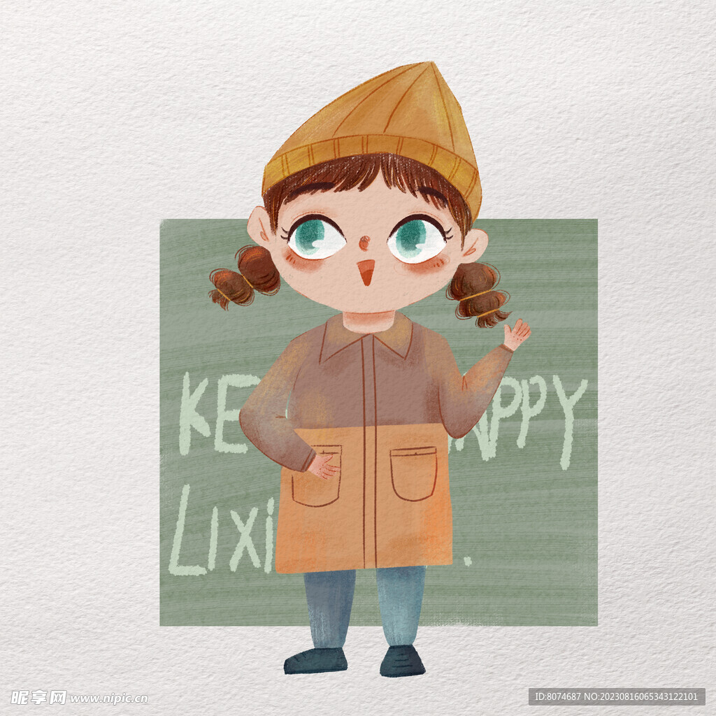 插画人物复古女孩