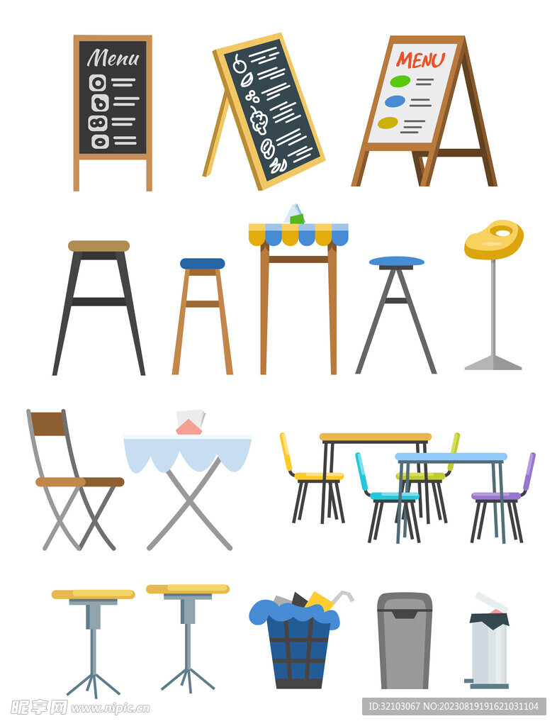 凳子垃圾桶矢量元素