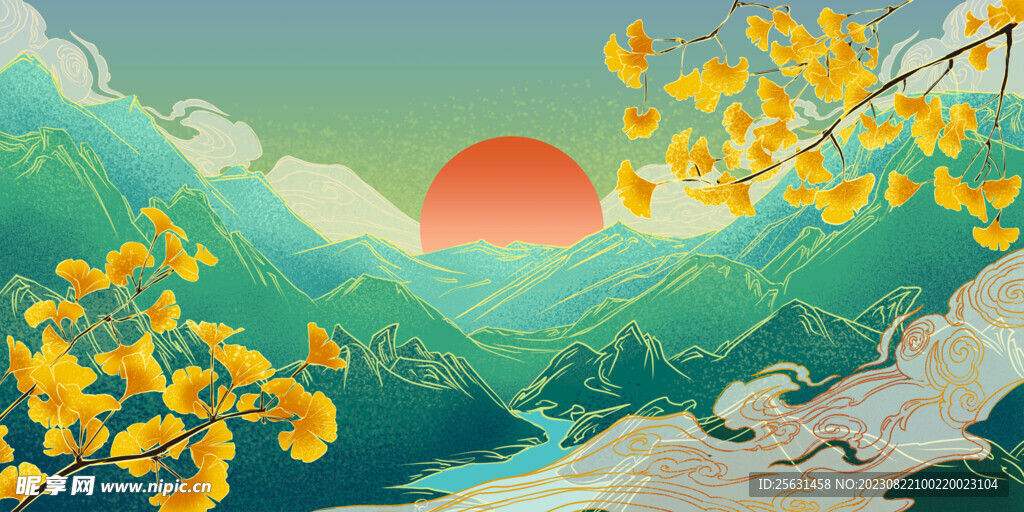 国潮秋天插画