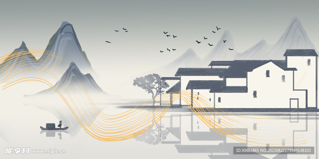 徽式建筑山水画