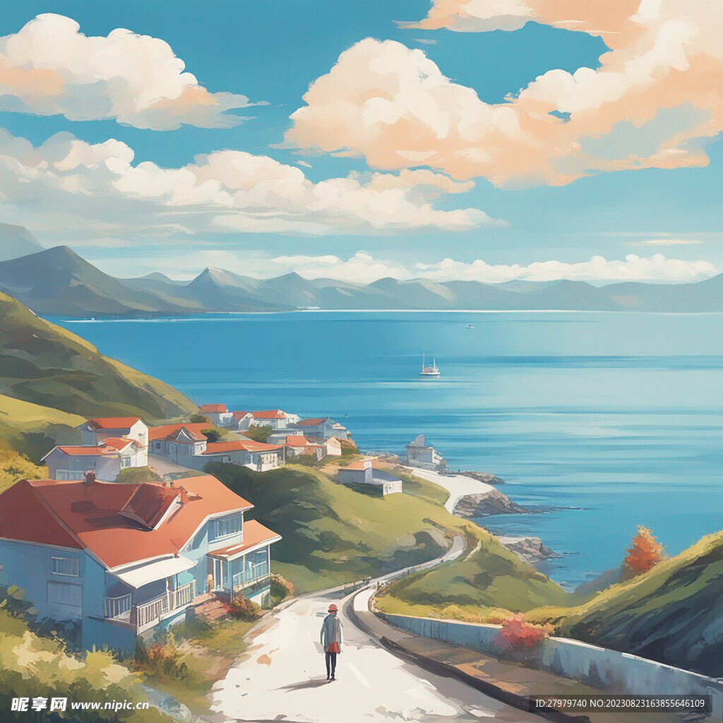 沿海小镇插画