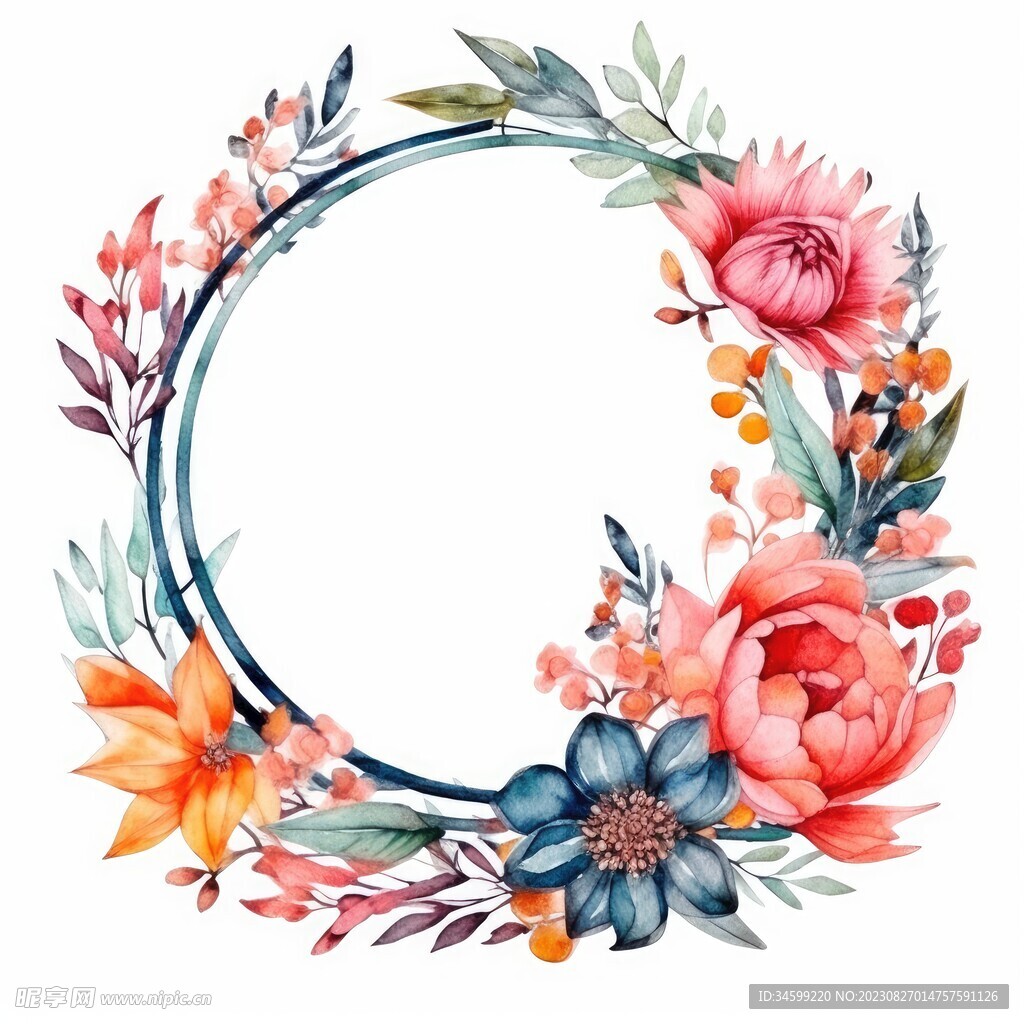 水彩花圈 
