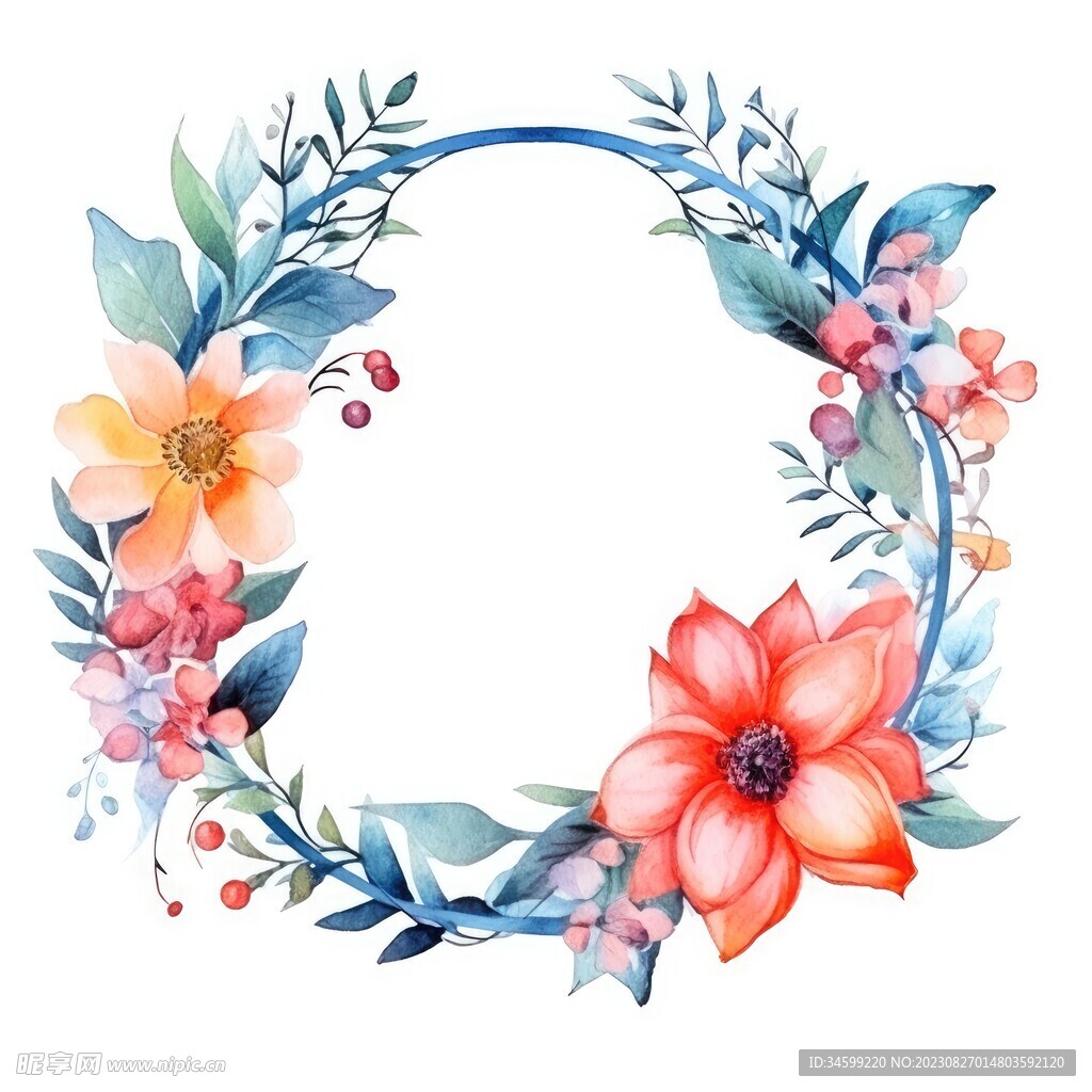 水彩花圈 