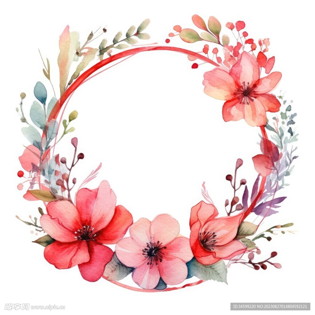 水彩花圈 