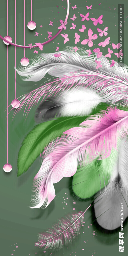 水彩羽毛轻奢玄关过道挂画