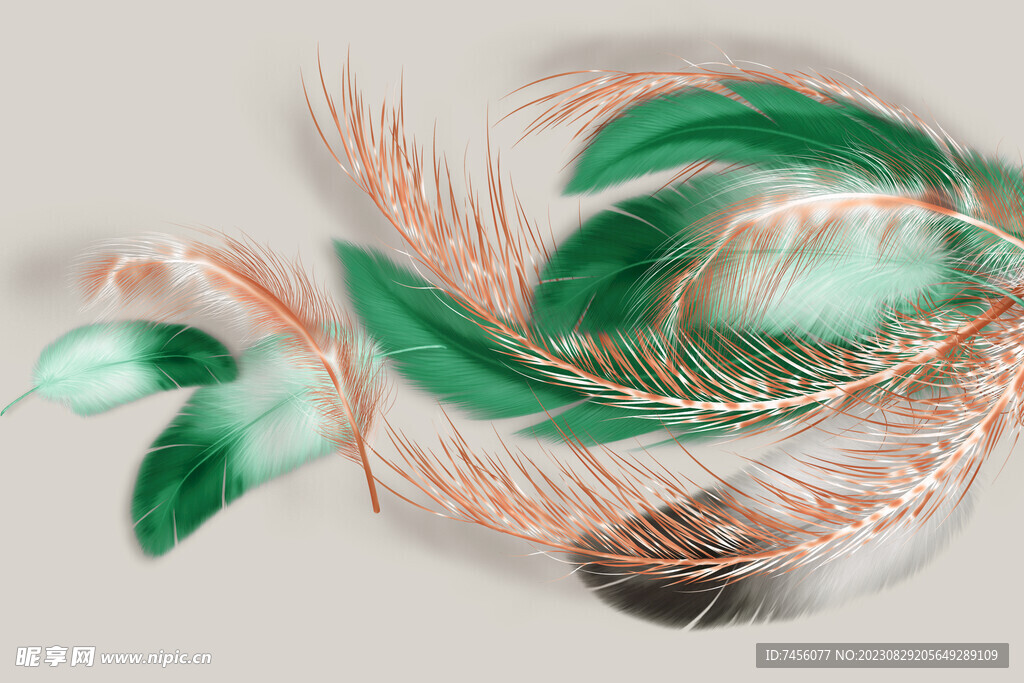 水彩绿色羽毛艺术挂画装饰画