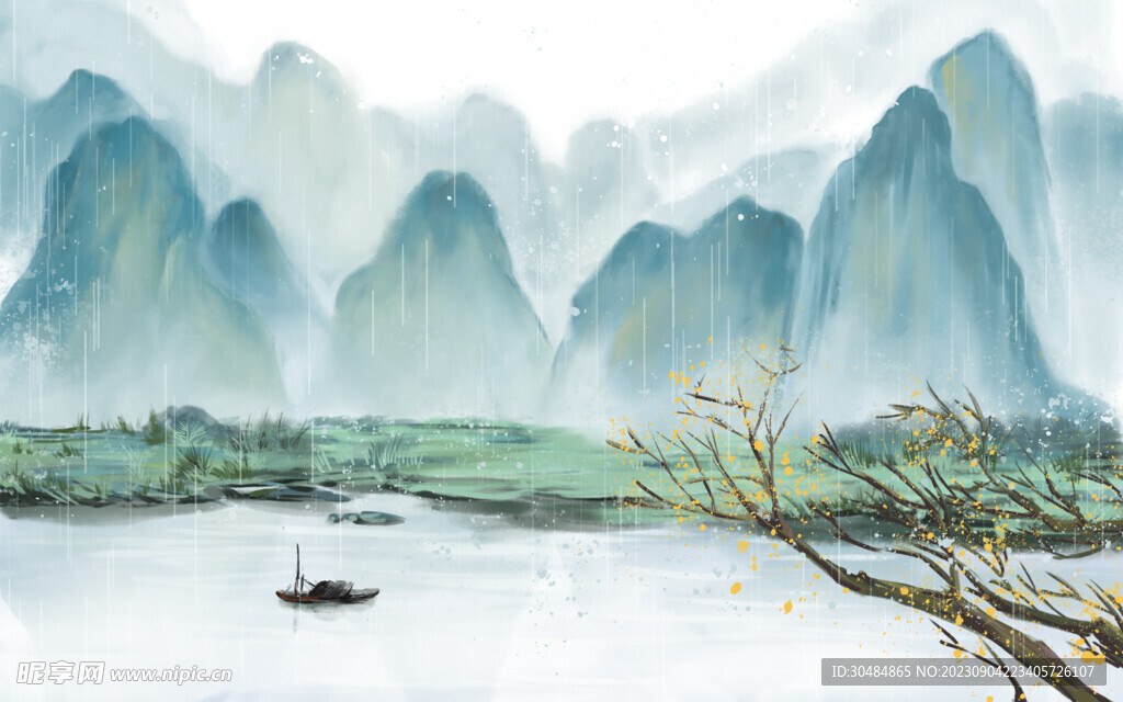 山水船背景