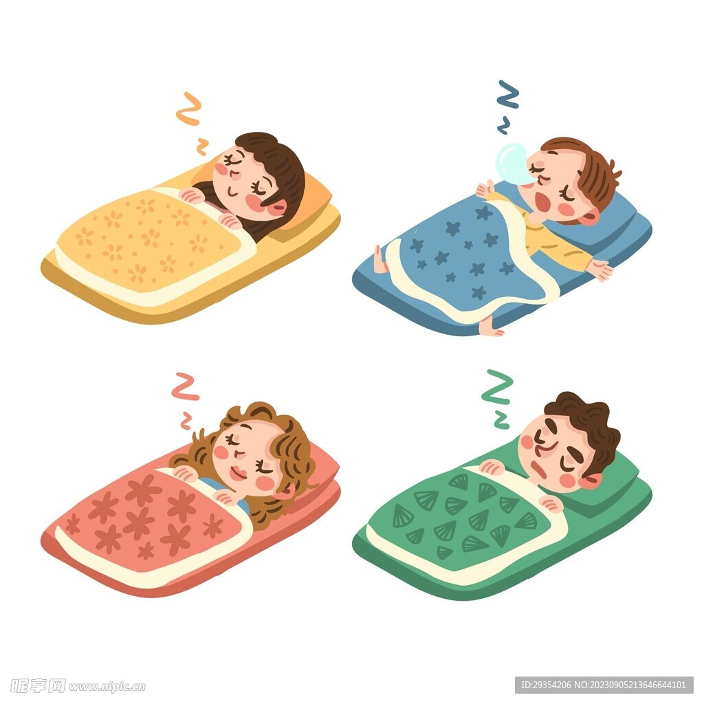 卡通小女孩睡觉插画