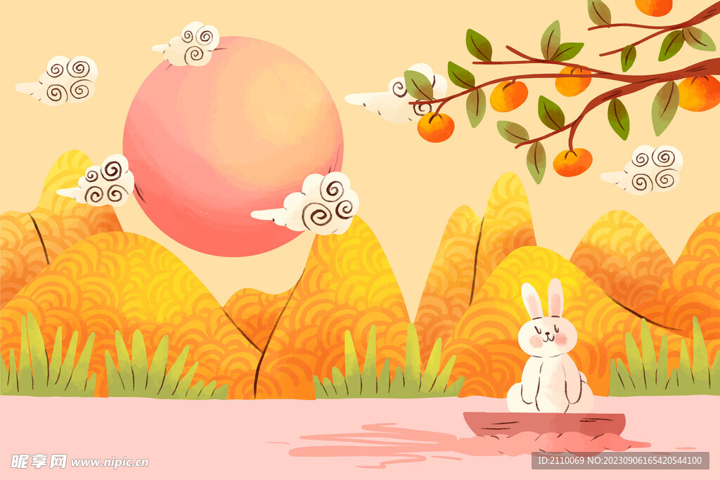 中秋节手绘可爱插图