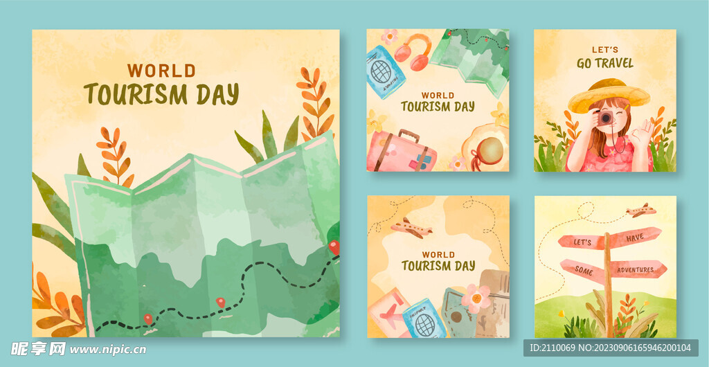 世界旅行日水彩插图