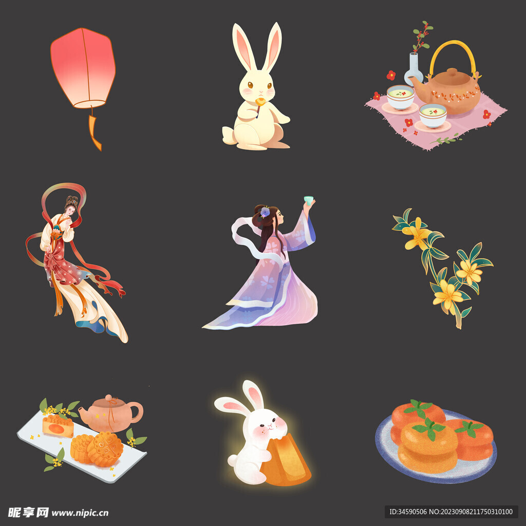 中秋节嫦娥玉兔月饼桂花灯笼