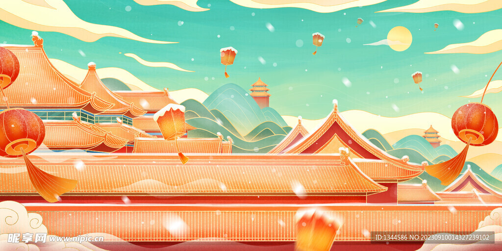 国潮新年城市北京故宫雪景