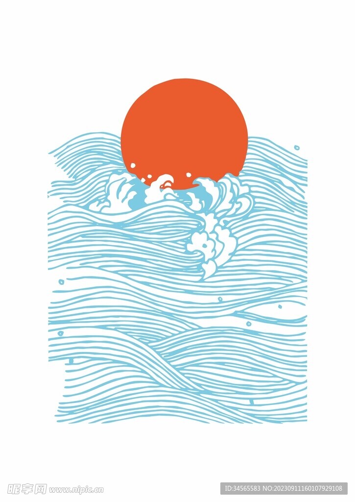 落日太阳浪花