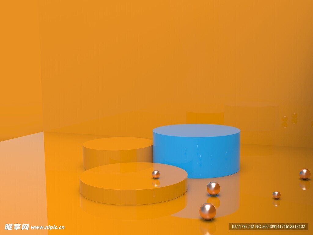 橙色 电商展示台3D背景