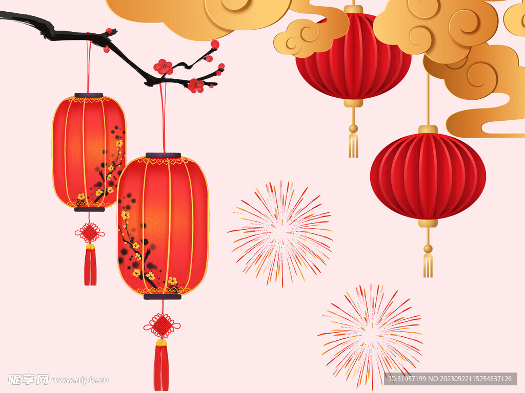 节日灯笼烟花祥云