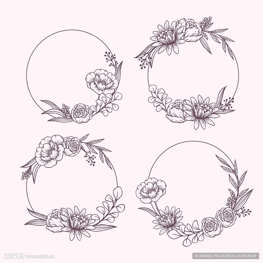 线描花卉植物边框