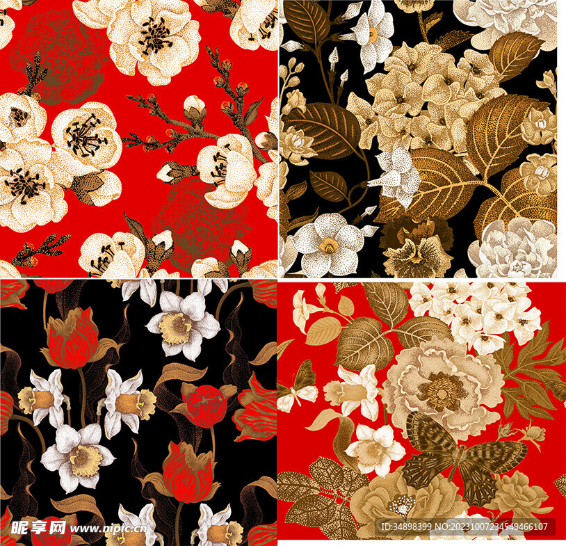 国风清新唯美花卉花朵底纹背景矢