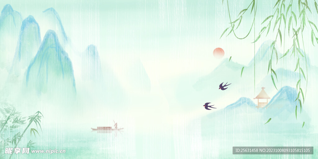 江南烟雨山水背景