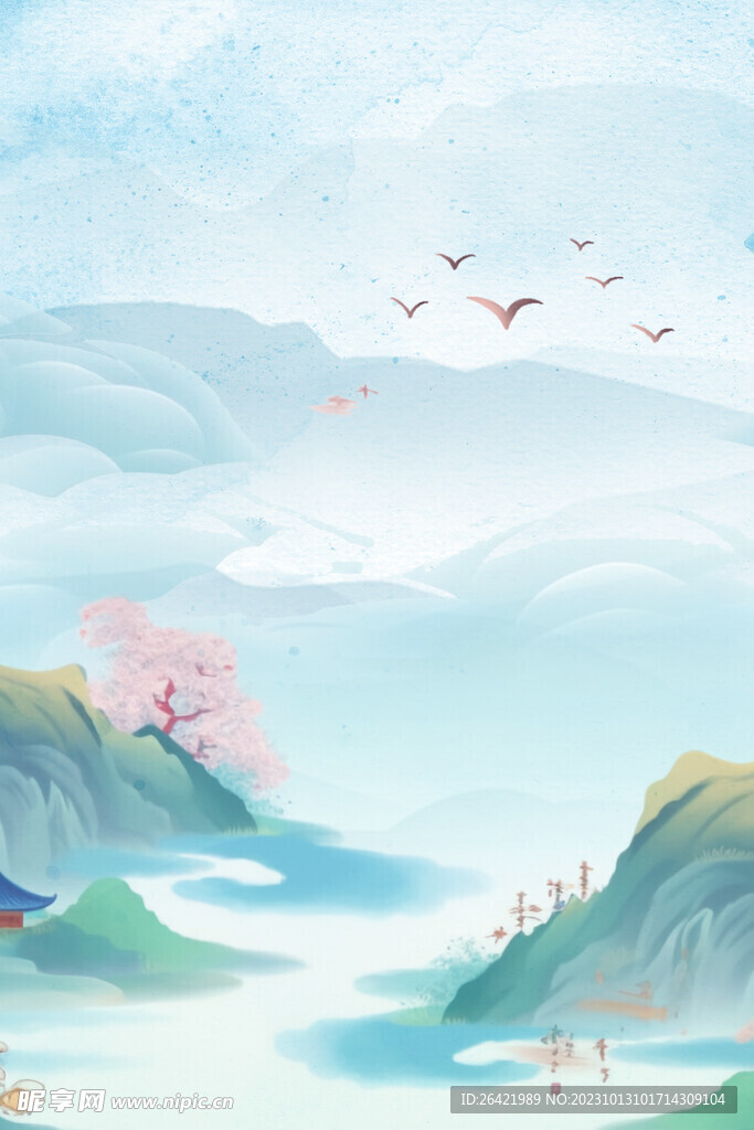 水墨山水中国风节气唯美背景