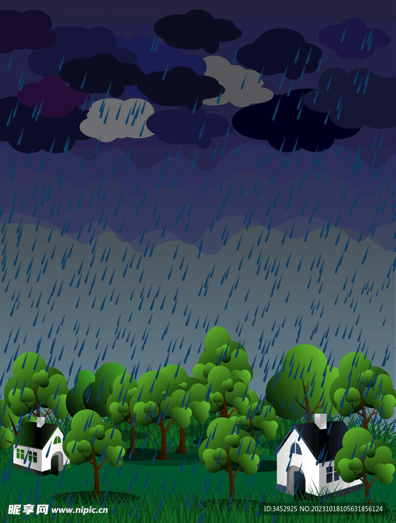 下雨的森林里
