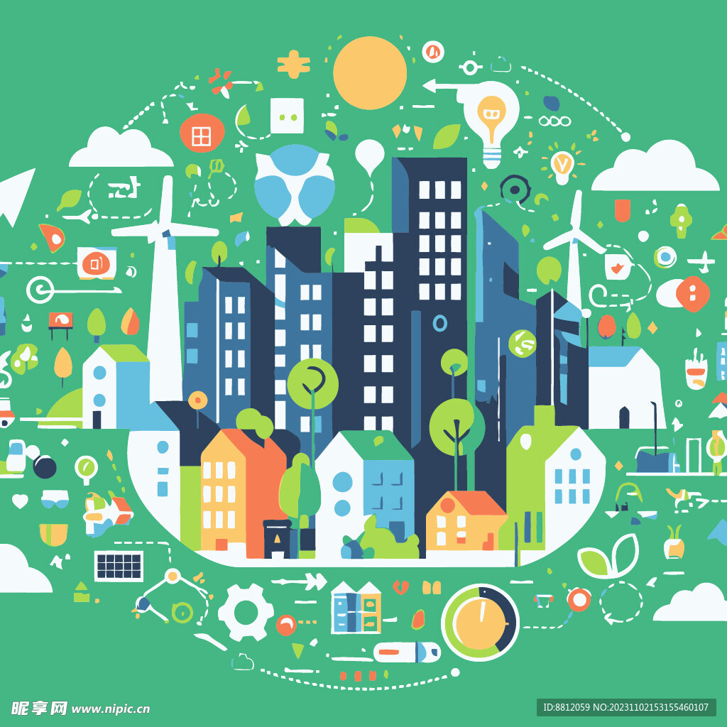 绿色城市扁平插画