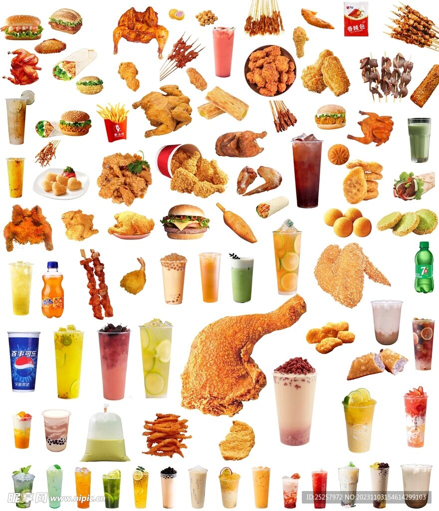 炸鸡汉堡奶茶透明外卖图