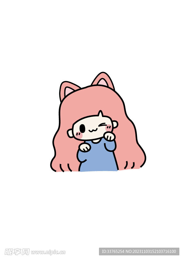 手绘简笔猫猫女孩