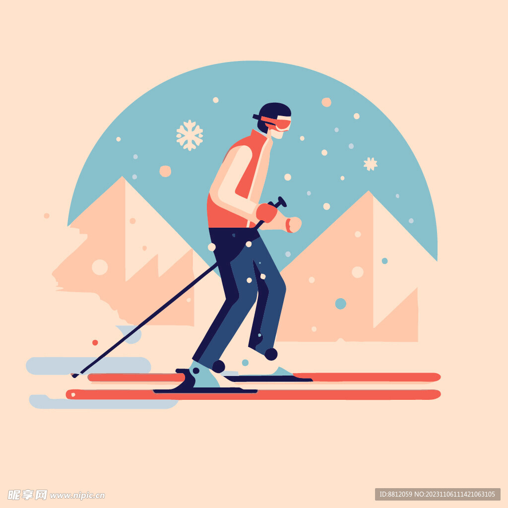 创意滑雪扁平插画