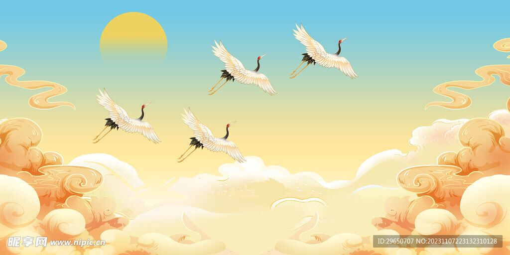 仙鹤祥云背景