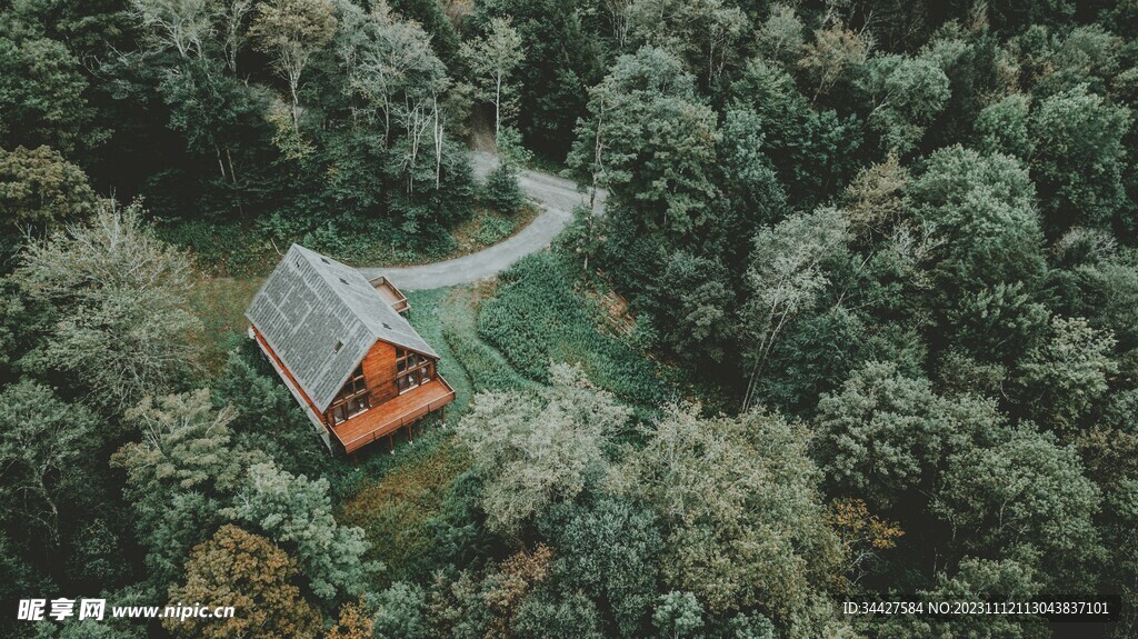 林间木屋鸟瞰图