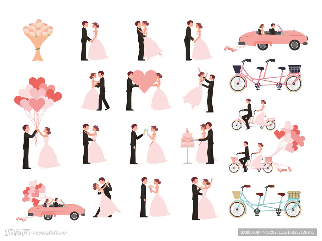 新婚夫妇结婚扁平插画