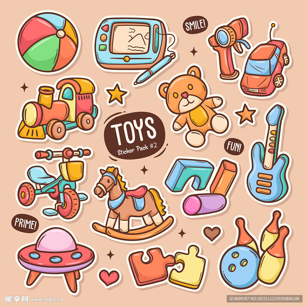 可爱幼儿玩具贴纸元素
