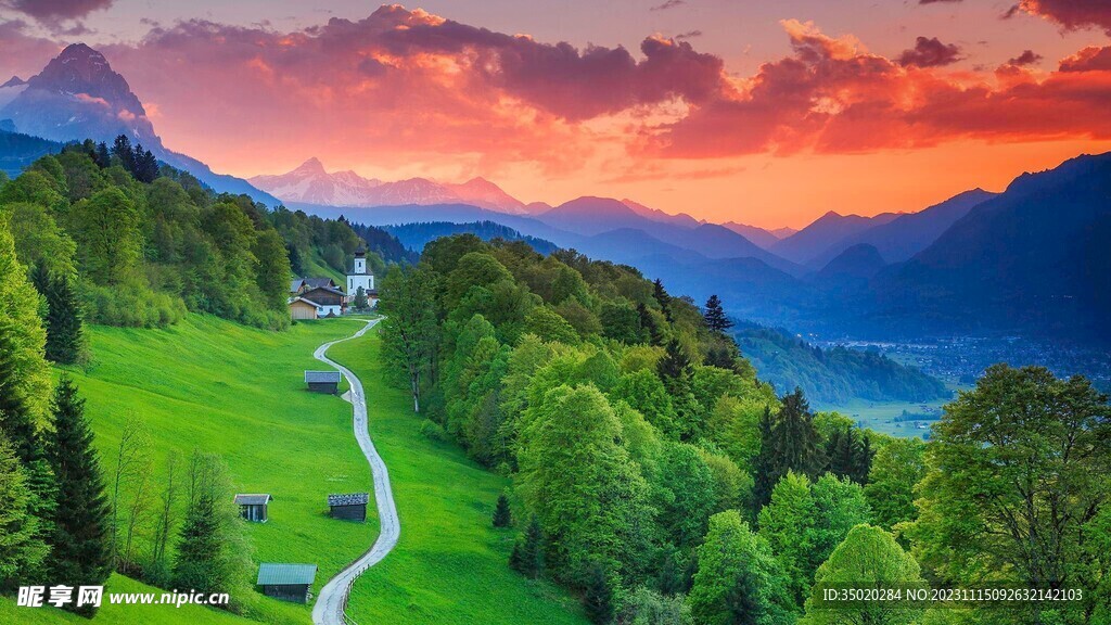 山林 夕阳  山脉