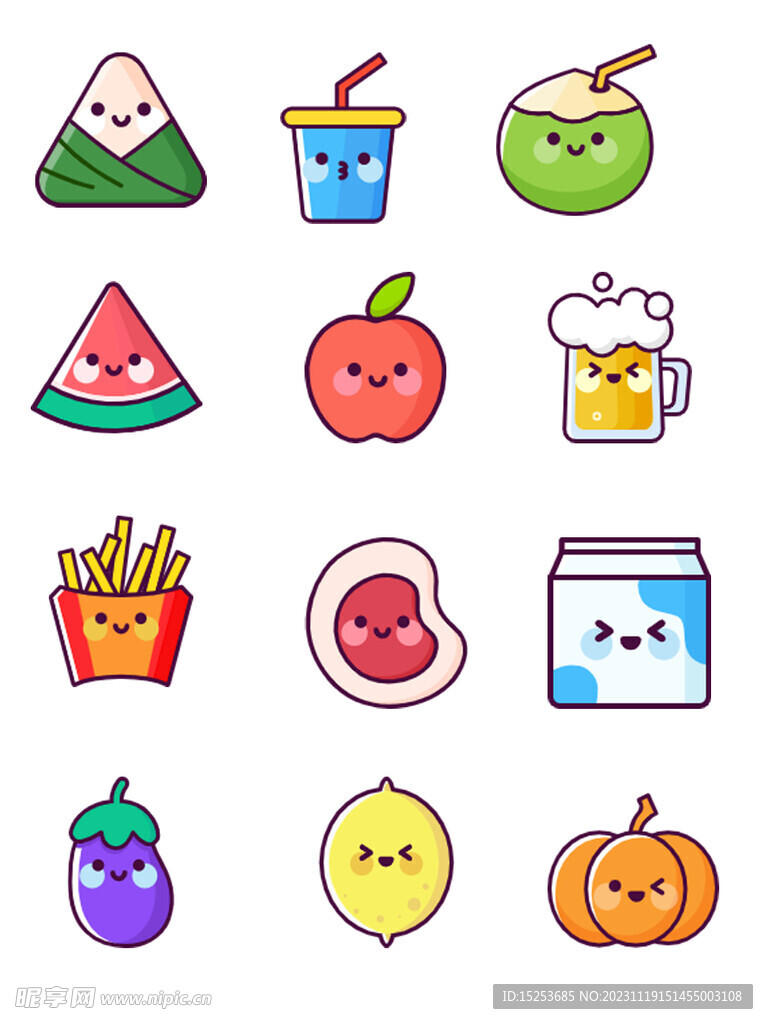 可爱美食食物卡通标签图标免扣