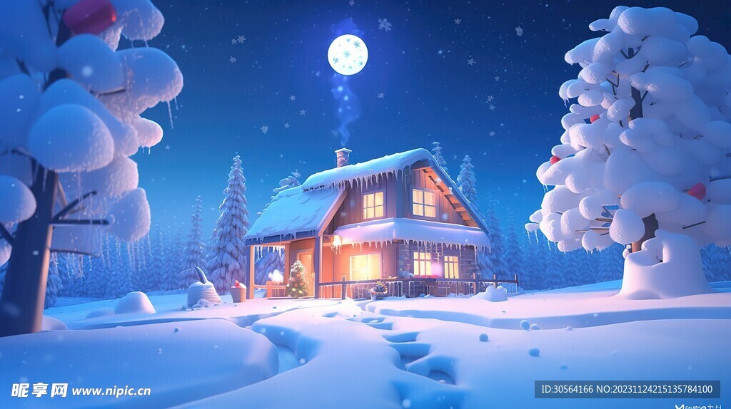 冬季雪地雪屋插画