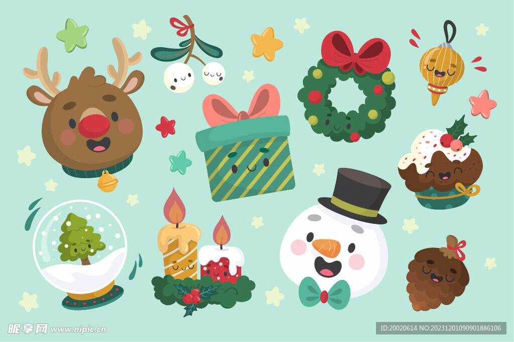 绿色背景卡通圣诞元素