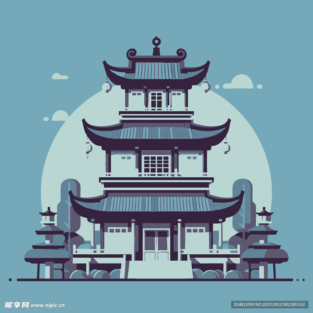 中国风建筑扁平插画