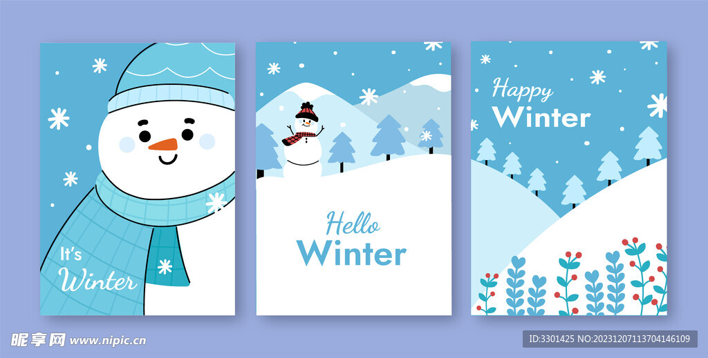 你好冬天可爱雪人海报 