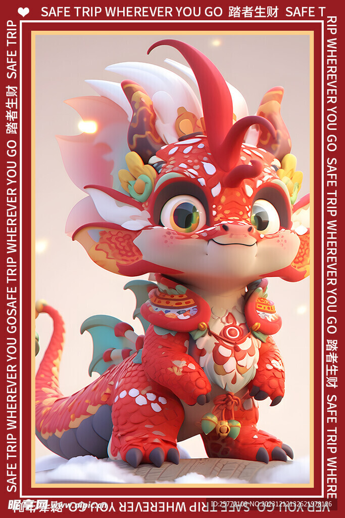 红色卡通龙地垫图案
