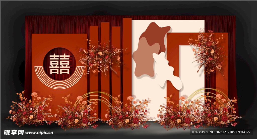 红色婚礼迎宾效果图复古风