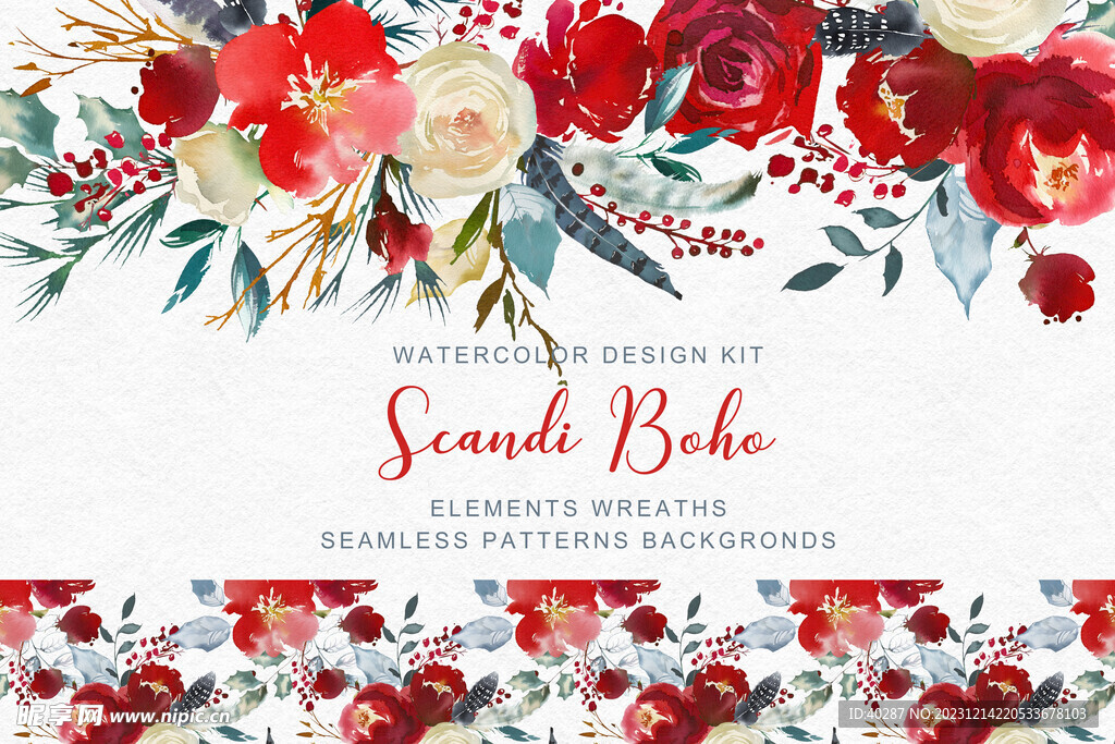 手绘红色花朵  婚庆背景