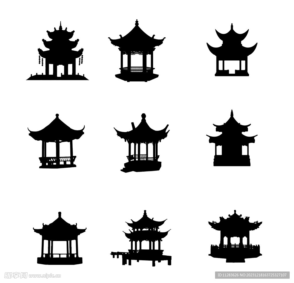 亭子剪影素材