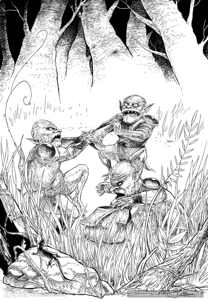 哥布林森林线稿手绘