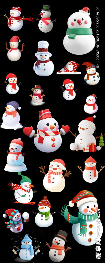 圣诞节氛围卡通雪人素材集合
