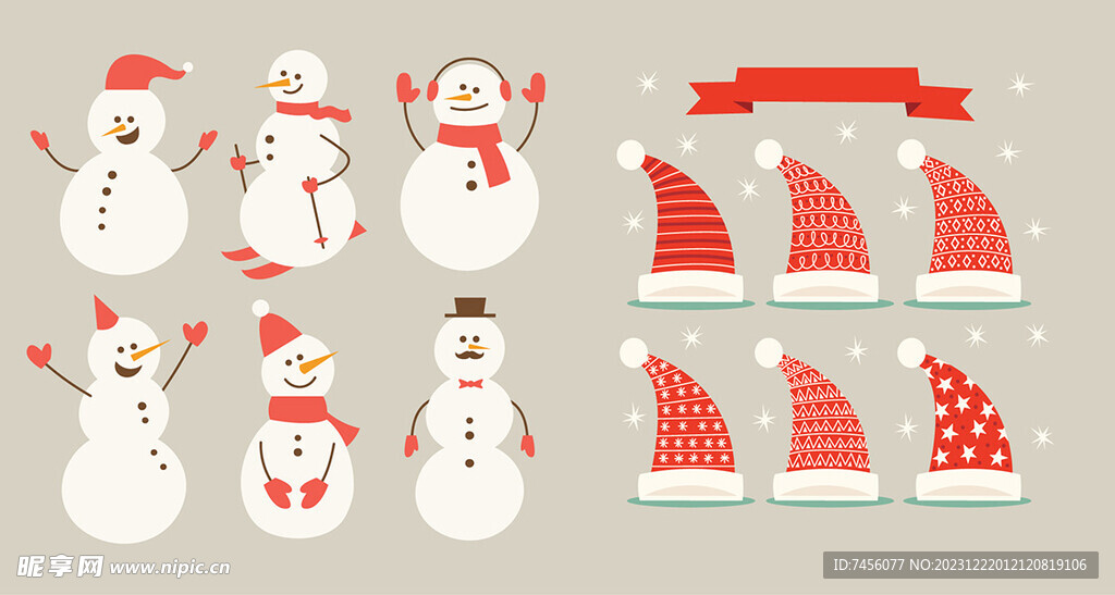 圣诞雪人圣诞帽矢量图标素材