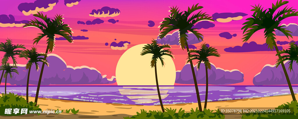 矢量落日海岛
