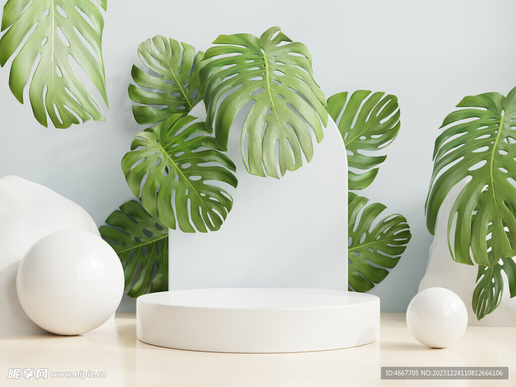 绿色清新电商主图展台