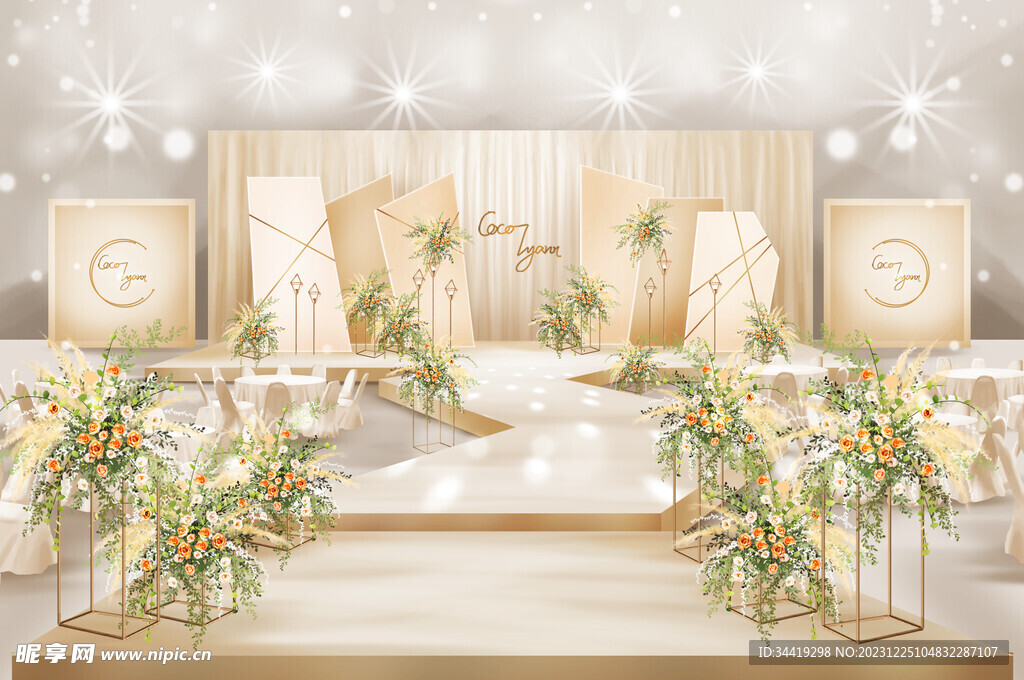 香槟色婚礼结婚背景效果图